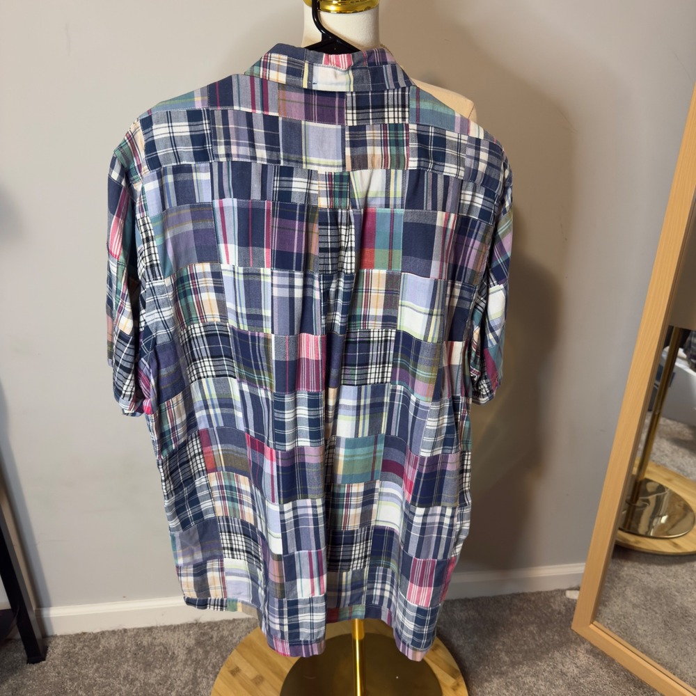 Brooks Brothers Mens Patchwork Madras Plaid Button Down Shirt Short Sleeve Large - Picture 2 of 3
